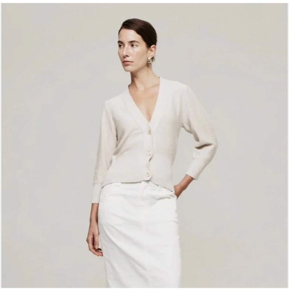 The Reset R Label The Babe Cardigan Sweater Crop V-Neck Minimalist Classic - Picture 3 of 16